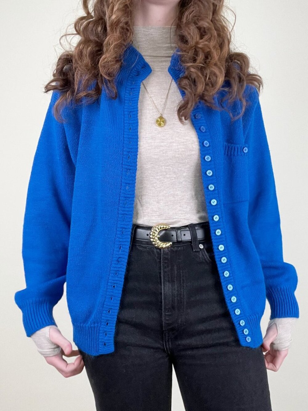Vintage Excessive Button Cardigan Sweater Blue Loose Oversized Fit Cozy 80s 90s